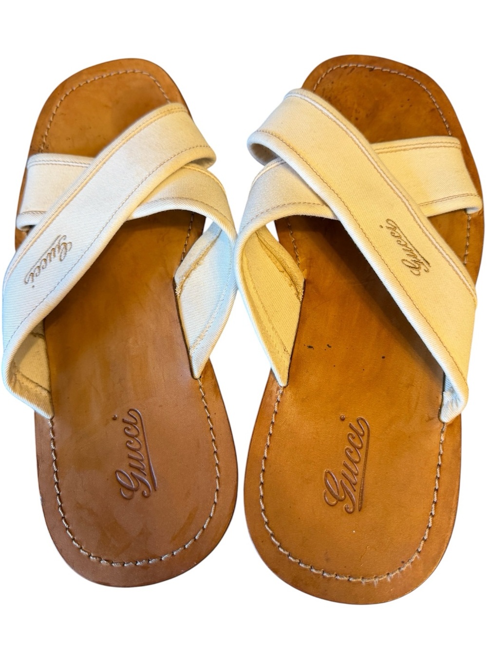 Vintage Gucci Mens Canvas Crossover Slide Sandals Sz 9.5 Made in Italy Authentic